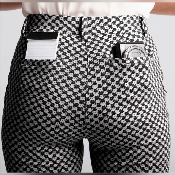 Betabrand Catstooth Chino Herringbone Pants High Waist Black White Cat Sz SL - Picture 4 of 16